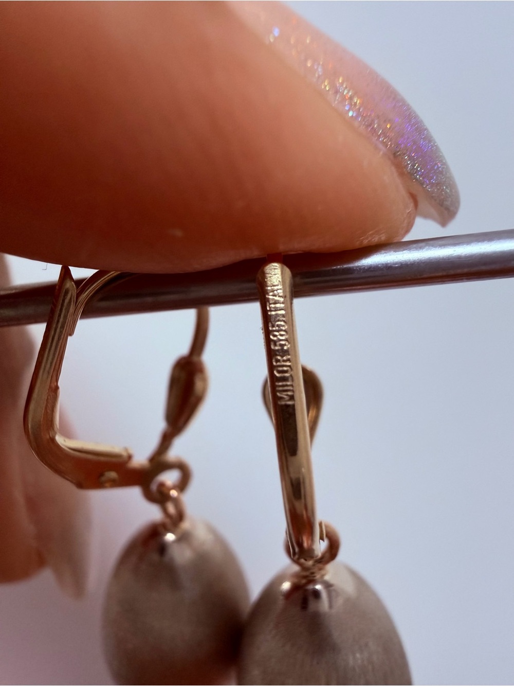 14K Gold Brushed Teardrop Drop Earrings | Two-Tone Satin Finish | 3.14g - Picture 7 of 16